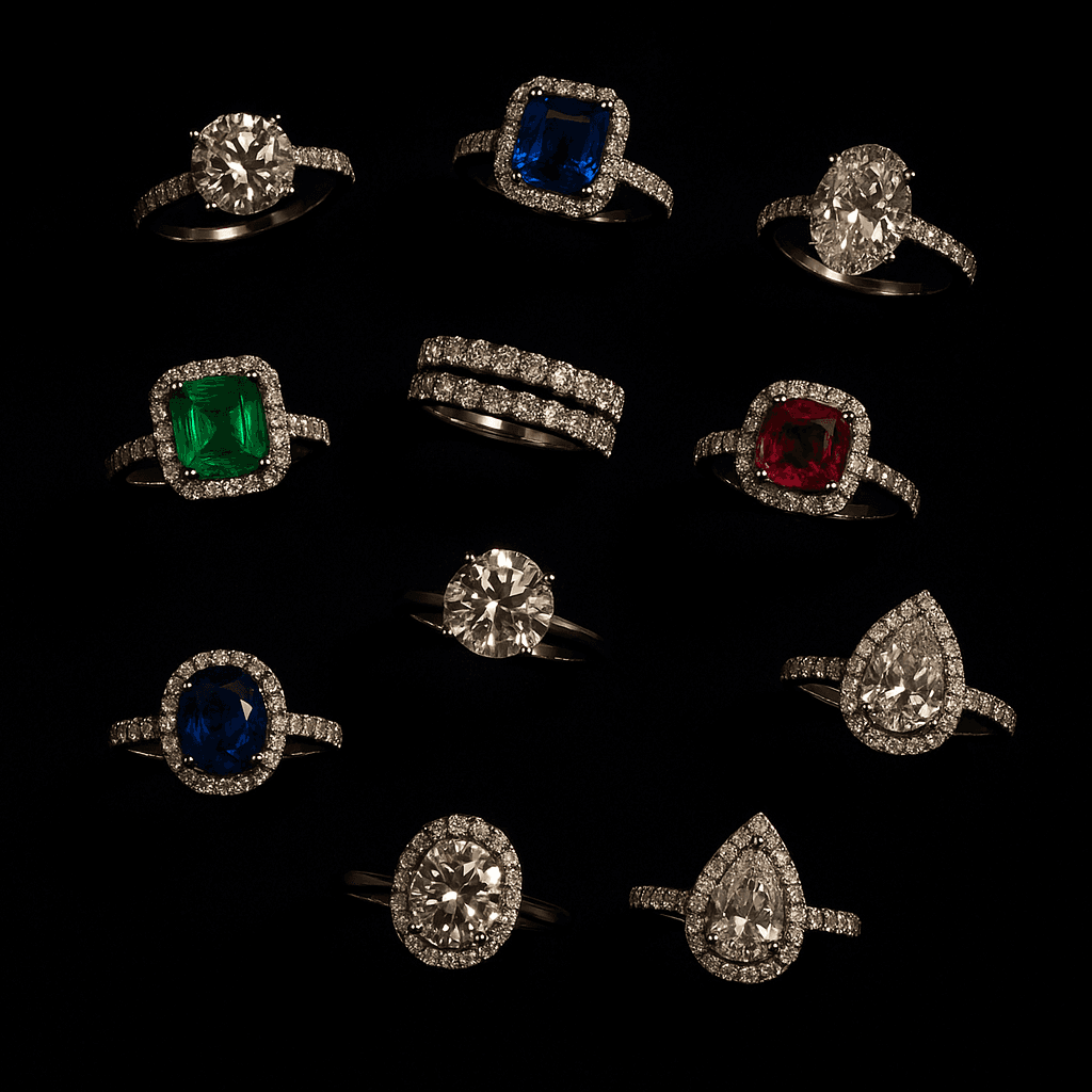 Collection of diamond and gemstone rings